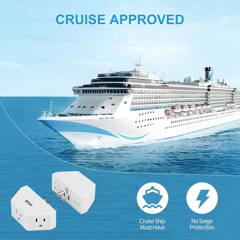BEVA 2 Pack Small Electric Outlet Adapter, Multi Plug Wall Outlet Extender, 3 Prong Adapter 3 AC Plug Extender for Travel Cruise Ship Dorm Room Essentials - Image 5